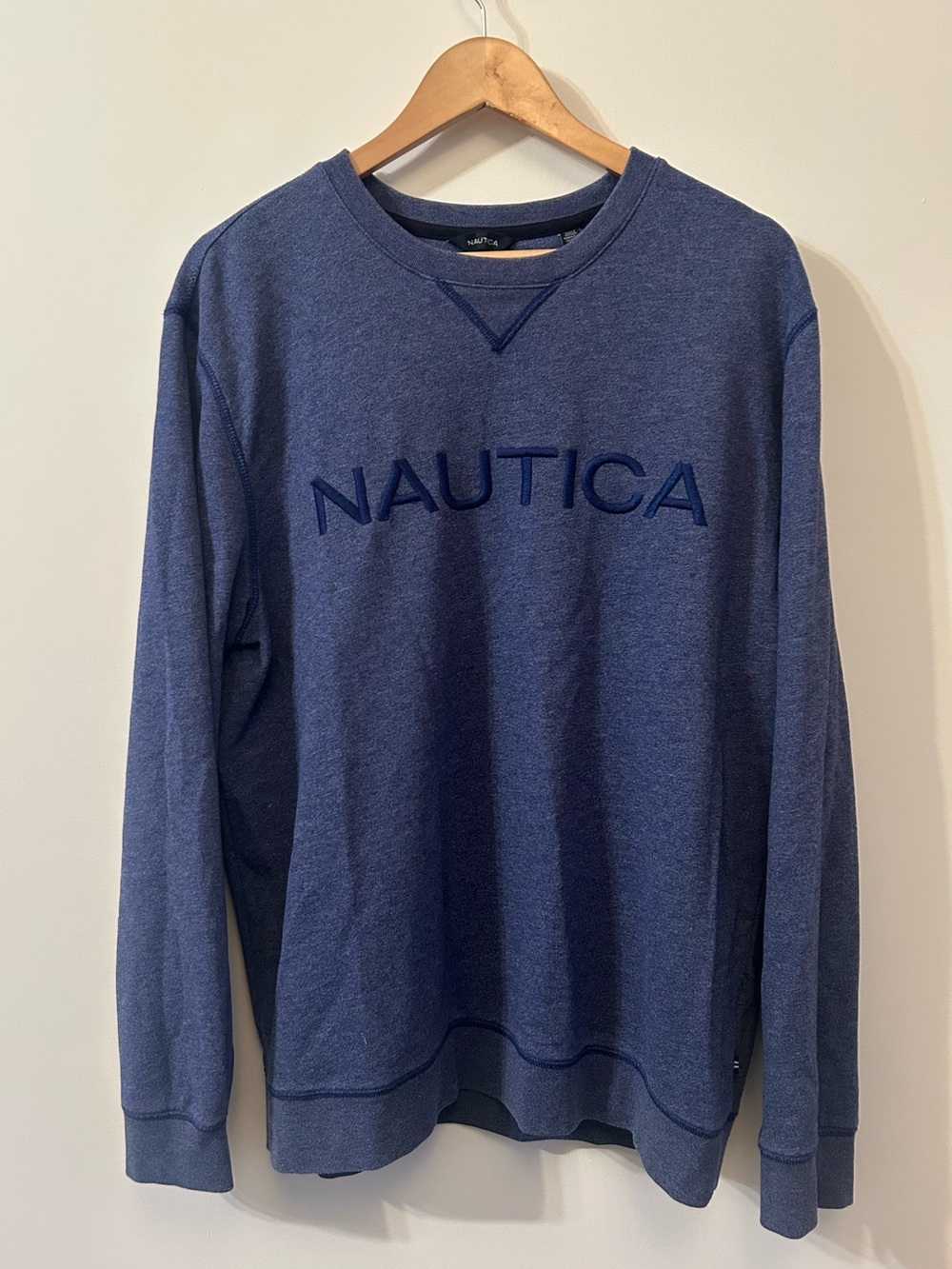 Nautica Men's Blue Denim Heather Crewneck Sweatshirt Embroidered Logo Size XL